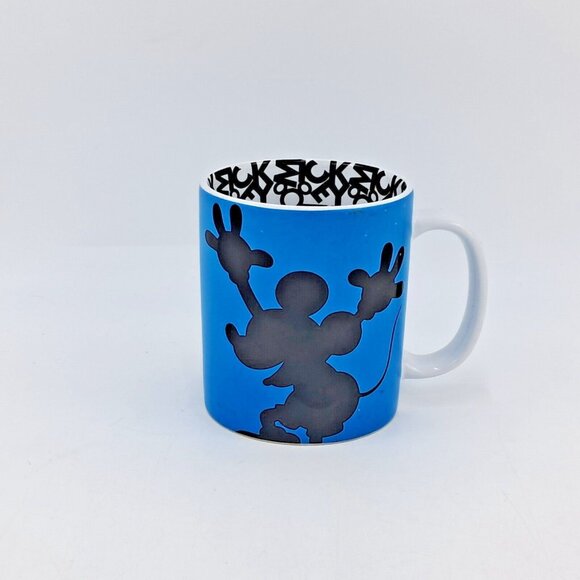 Disney Mickey Mouse Silhouette Mug Blue Black Text Print Coffee Cup Minimalist - Picture 3 of 5